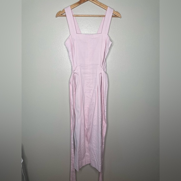 Vince |  Linen-Blend Square Neck Midi in Blush Pink 2 - Picture 6 of 15